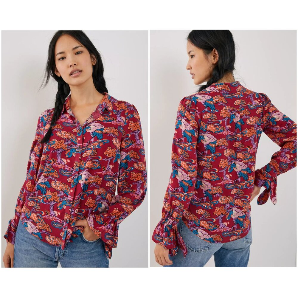 Maeve Darla Buttondown Blouse Top Japanese Crane Print Viscose Boho size 2